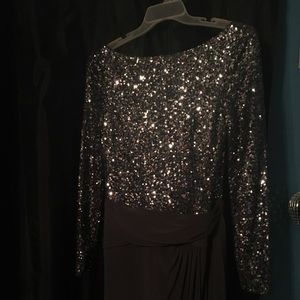 Olive/Gray long sleeve Prom Dress